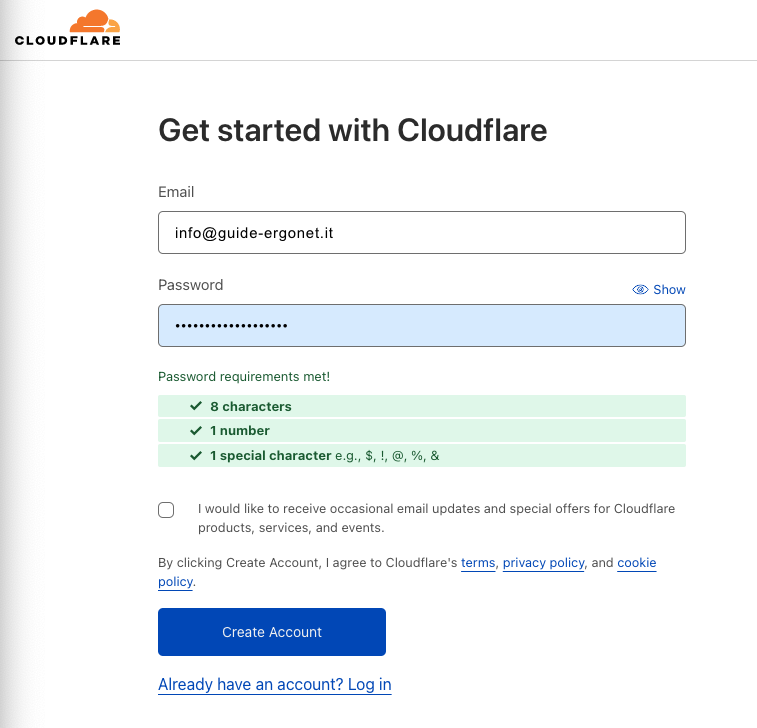 Cloudflare - registrazione